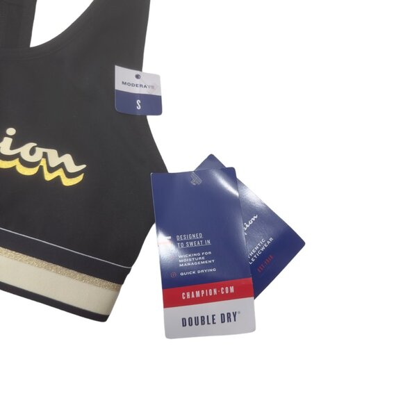 Champion Double Dry Sports Bra With Racerback Design & Gold Logo Size S Black - Picture 3 of 9
